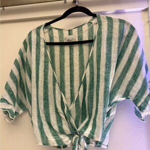 Rails Green and White Striped Tie-Front Crop Top